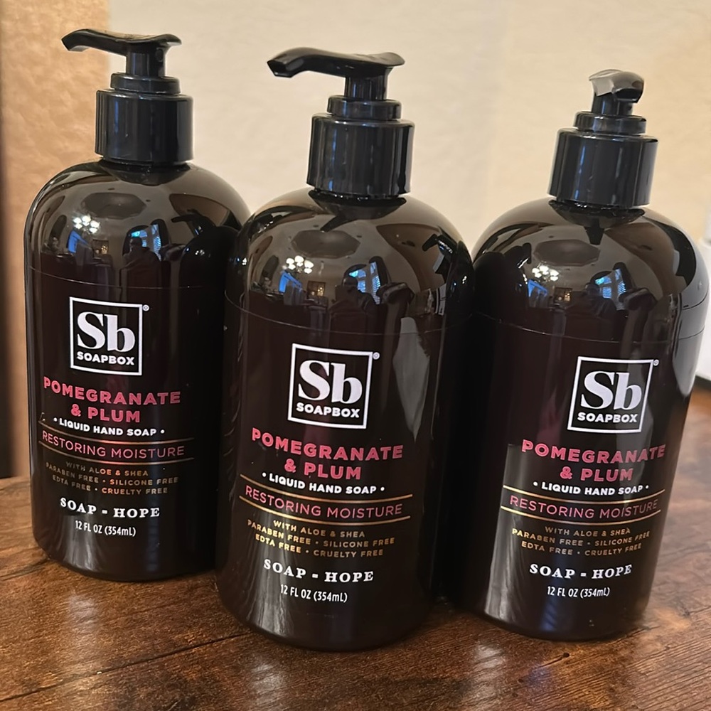 3 Soapbox Pomegranate & Plum Liquid Hand Soap 12 fl oz Restoring Moisture